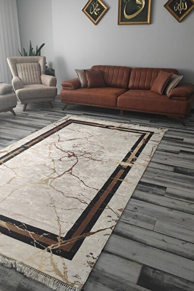 CENTER AVM Beyaz Gold Halı Salon Halısı Yolluk Makinede Yıkanabilir Kaymaz Ta...