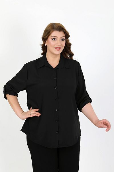 By Alba Collection ДАМСКА ЧЕРНА РИЗА ОТ ПЛАТ ДУБАЙ, ЕДНОЦВЕТНА, ПО-ГОЛЯМ РАЗМЕР