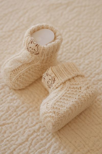 Nipperland Knitted Baby Booties Anti Allergic Baby Socks Booties Cream