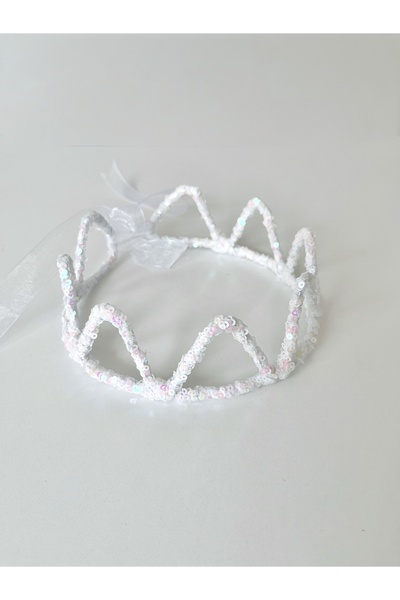 COOLMINIES Yuvarlak Beyaz Hologram Pul Payetli Kız Çocuk Kraliçe Taç