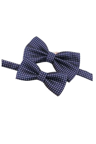 OEM Set of 2 Father-Son Bow Ties, Navy Blue with White Polka Dots