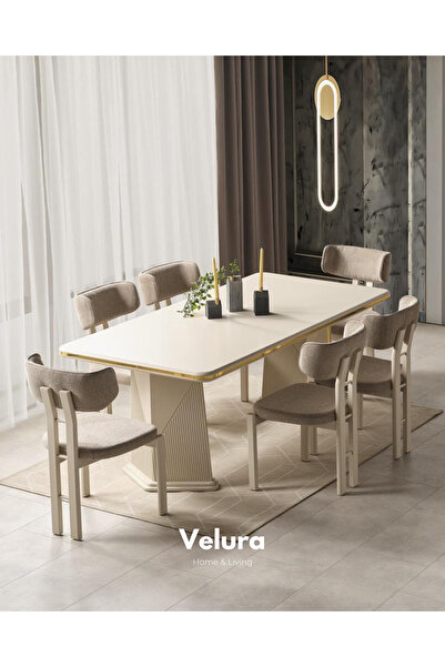 Velura Home & Living Venti Gold Yemek Odası Takımı (Yemek Masası + 4 Adet San...