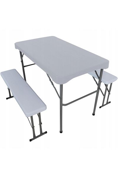 SERSIMO Set Mobilier De Camping Pliabil, Masa Cu 2 Banci, Structura Otel Cu Hdpe, 108x60cm, Alb