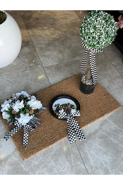 TASARIMHMODA Door Front Mat Set 3 Pieces Black White