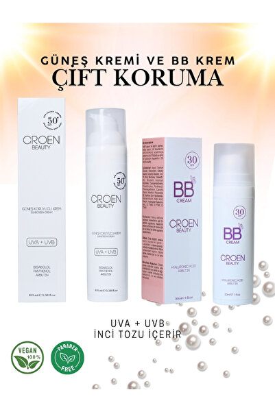 Croen Beauty Bb Krem & Güneş Kremi 2'li Set Spf50+koruma Nemlendirici Leke Ka...