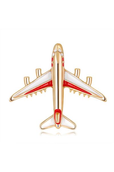 VOLY Red and white airplane brooch