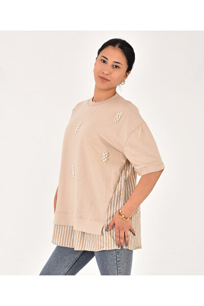 Pollux Γυναικείο πουκάμισο και μπλουζάκι με λεπτομέρεια από πέτρα