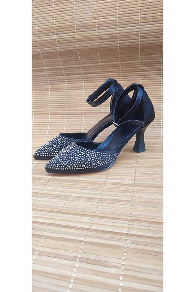 Berush Bride PANTOF DE SEARĂ DE SATEAN NEGRU SATINAT CU TACĂ DE PIELE
