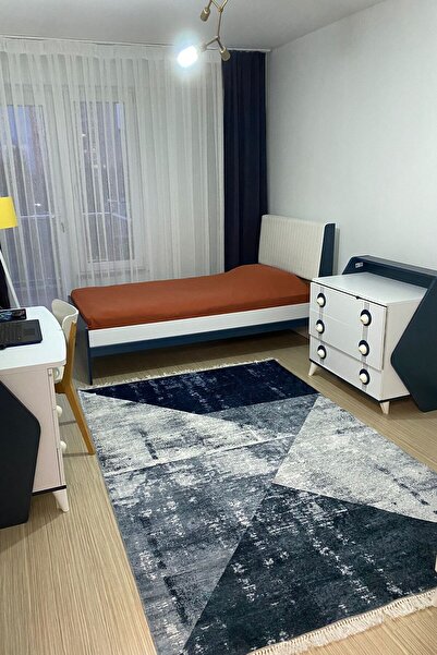 CENTER AVM Lacivert Halı Yatak Odası Halısı Makinede Yıkanabilir Kaymaz Taban...