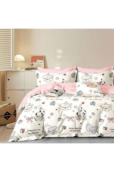 Pucioasa Lenjerie de pat 1 persoana percale copii cu catei, bumbac 100%, cearceaf pilota 150x220cm