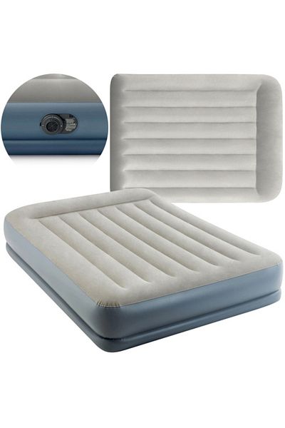 Intex Intex inflatable mattress, 203x152x30 cm, Dura-Beam, electric pump, velour, 272 kg, gray