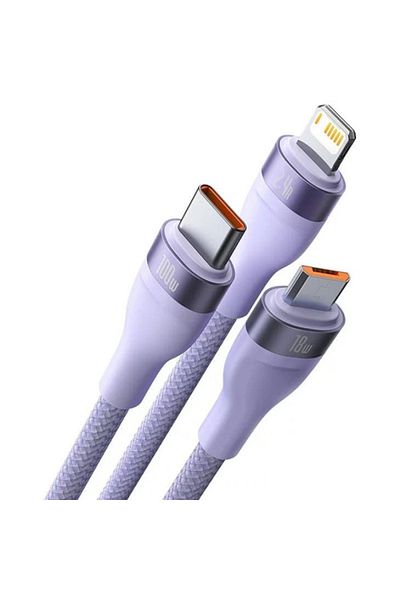 Baseus Charging / Data Cable 3in1 USB to Type-C, Lightning, Micro-USB, 100W, 1.2m, Flash Series 2, Purple