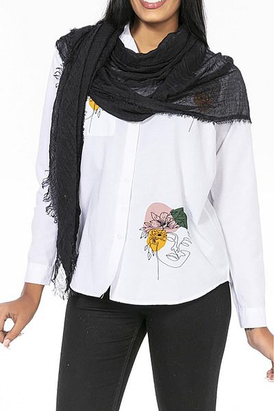 Neşeli Butik Women Black Muslin Fabric Shawl Pareo Nbmht02