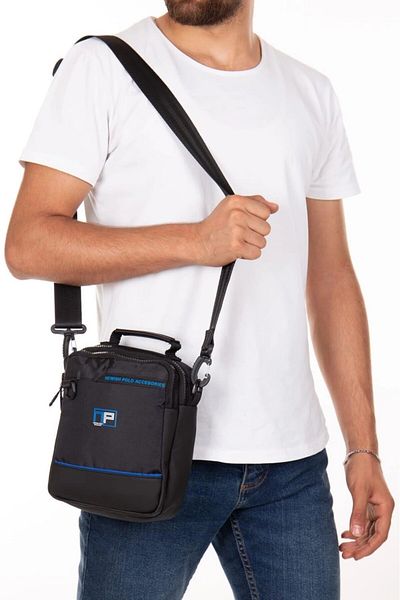 Newish Polo Men's Quatro Fabric Hand and Shoulder Bag - Black - Blue