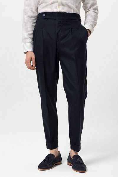 Antioch Dark Navy Blue Double Leg High Waist Men's Trousers