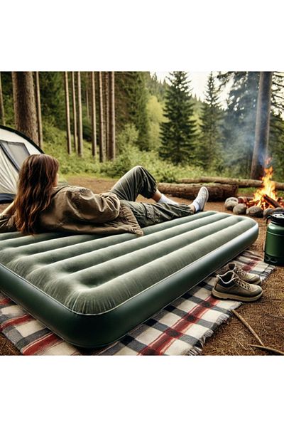 Intex Intex inflatable mattress, 191x99x25 cm, Dura-Beam, 2 in 1 valve, velour, 136 kg, green/gray