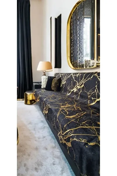 baladı home ev tekstil home collection Seat Cover with Sponge Non-Slip Base Foil Gold Gold Large for Sofa Size 160 X 200 Centimeters