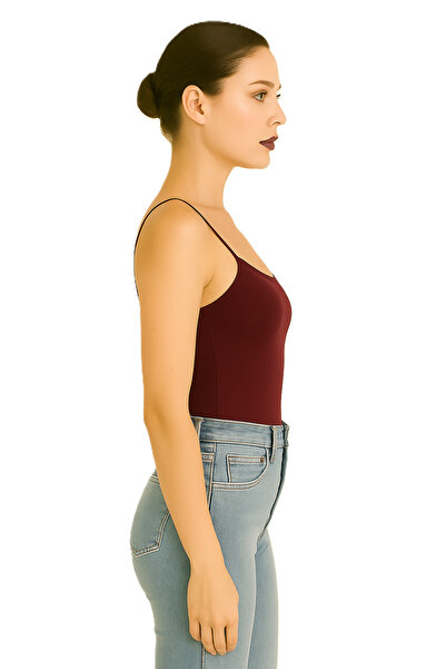 ParlaMira Women's Burgundy Viscose Lycra Underwear Non-Showing Structure Double Layer Rope Strap Long Undershirt