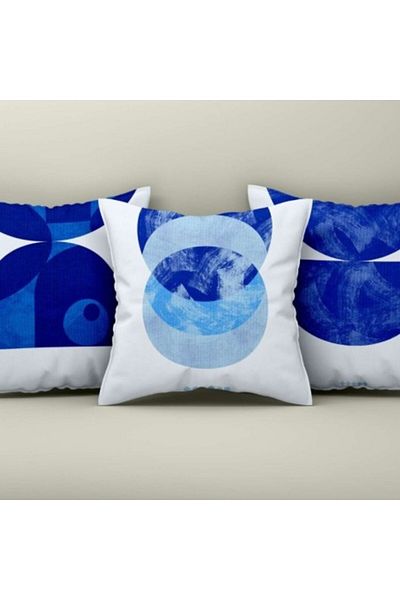 Lenjerii Deosebite Set 3 fețe de pernă decorative 43x43cm, Design Abstract Albastru