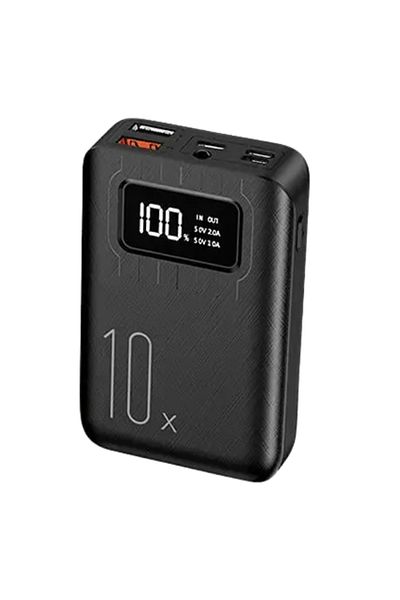 OEM External battery, 10000 mAh, Fast charger, MiniX10, digital display, LED flashlight, black