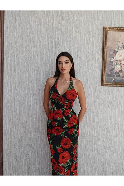 ESRAHELVACI Halter Neck Floral Pattern Long Dress