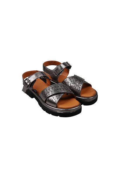 Lady Mia Bloomy Genuine Leather Cross Detailed Women's Sandals