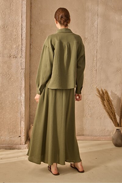 QANU Σετ Φούστα Μουσελίνα Πράσινο