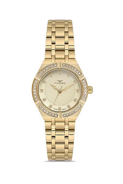 FERRO Fl21610Awt-B4 Quartz Steel Gold Color 29 mm Women Wrist Watch