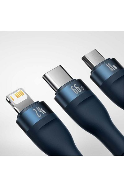 Baseus 3in1 USB to Type-C, Lightning, Micro-USB Charging / Data Cable, 66W, 1.2m, Flash Series 2, Blue