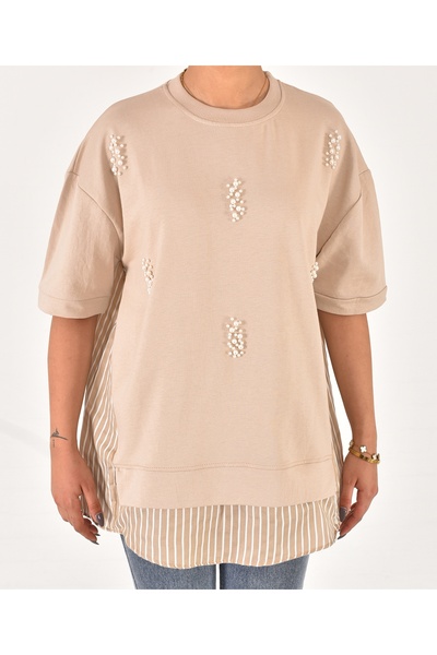 Pollux Γυναικείο πουκάμισο και μπλουζάκι με λεπτομέρεια από πέτρα