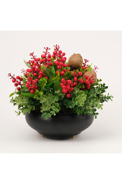 TASARIMHMODA Kırmızı Kokinalı Siyah Yassı Vazo