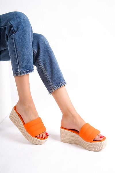 Zerenyus Mendal Orange Wedge Heel Slippers