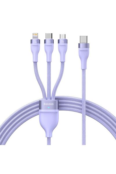 Baseus Charging / Data Cable 3in1 USB to Type-C, Lightning, Micro-USB, 100W, 1.5m, Flash Series 2, Purple