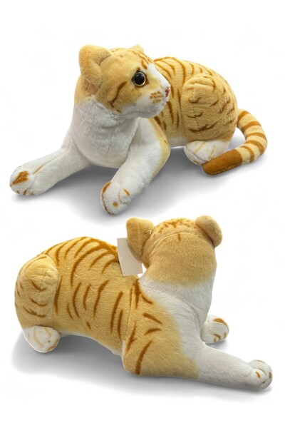 YILDIRIM OYUNCAK Sesli Peluş Soft Oturan 40 cm Tekir Kedi - Yumuşak Sesli Gerçek Görünümlü Peluş Kedi Tekir