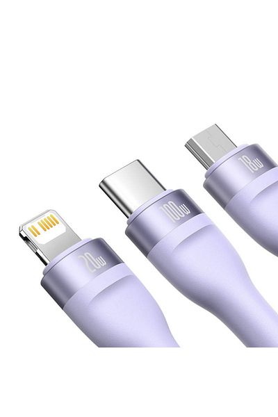 Baseus Charging / Data Cable 3in1 USB to Type-C, Lightning, Micro-USB, 100W, 1.5m, Flash Series 2, Purple