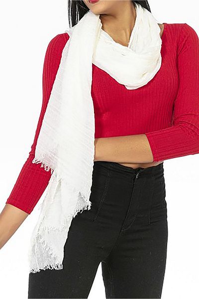 Neşeli Butik Women's Ecru Muslin Fabric Shawl Pareo Nbmht02