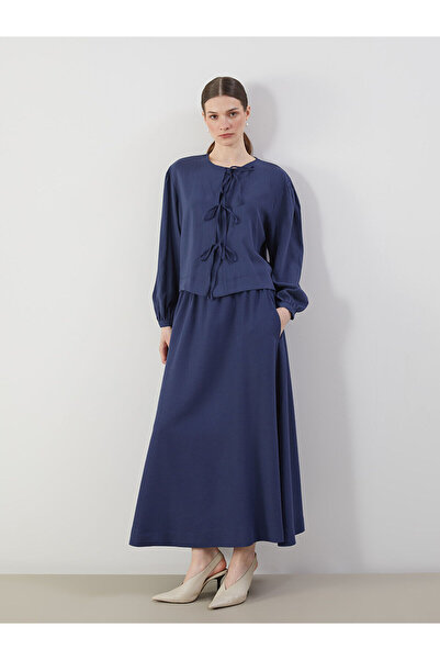 LC Waikiki LCW Modest Navy Blue Φούστα με ελαστική μέση Λινό Mix & Match