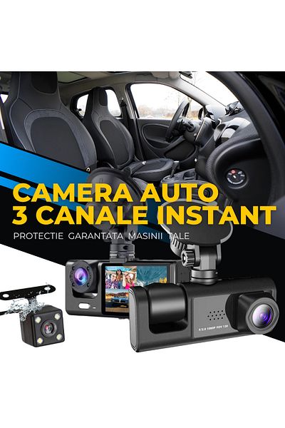 QOVU Camera de bord 1080P, 3 Canale, Unghi larg, Kit parcare inclus