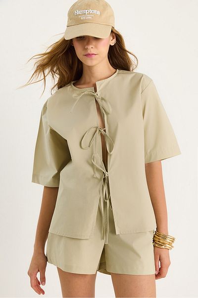 Bianco Lucci Women's Masai Tie-Up Shirt Elastic Waist Pocket Detailed Shorts Poplin Suit 9371 60281097