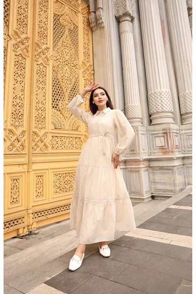 Dadali Dadali Shirt Collar Linen Dress Ecru