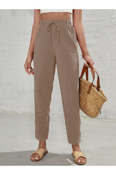 night blue French High Waist Trousers with Pockets-Dark Mink