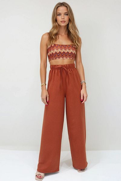 VAGGON Lace-Up Elastic Waist Aerobin Palazzo Trousers