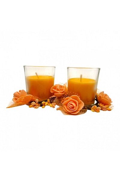 OEM Set 2 scented candles in decorated glass cup with flowers, gift box, orange