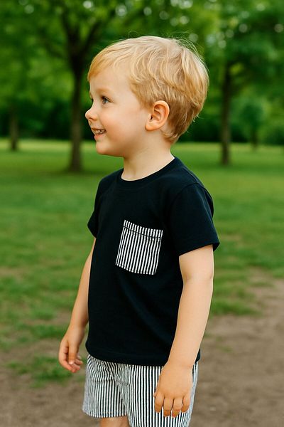 Yalçınoğlu Kids Boy's Suit I Children's Summer Suit I T-Shirt and Striped Shorts Combination Pocket Detail I Children's Clothing