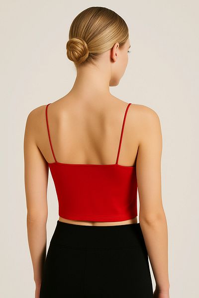 vesantia Women's Red Viscose Lycra Underwear Non-Showing Thread Strap Tank Crop Bustier