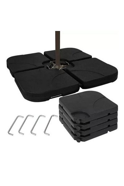 zola Square garden umbrella base, 4 elements, 60L, HDPE/iron/rubber, 104x104x8 cm, black