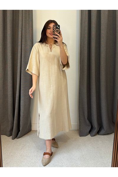 ROSSA Linen Gold Accessory Dress