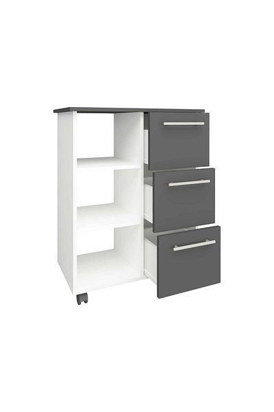 haaus.ro Loma Mobile Cabinet, 3 Drawers, 3 Shelves, Anthracite/White, 64 x 35 x 85 cm