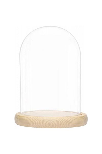 OEM Glass Dome with Wooden Base, 13x8 cm
