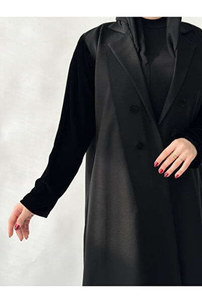 elegant hijab عباية كتان بأكمام مخملية